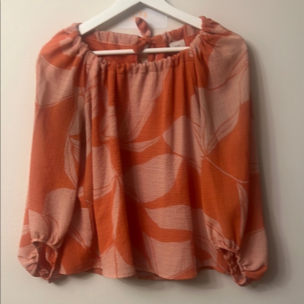 A New Day Boxy Orange Puff Sleeve Blouse
